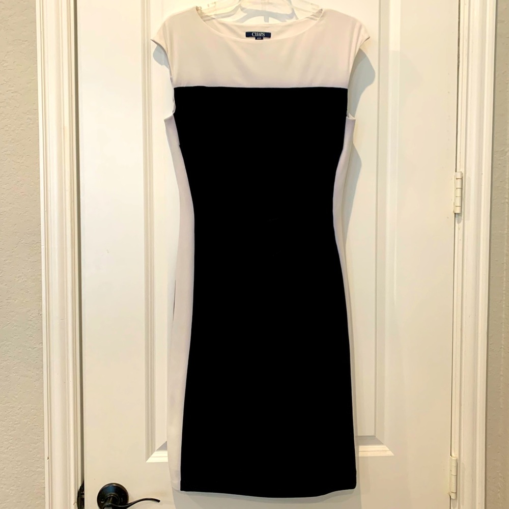 Chaps dress, black and off-white, knee length, like condition